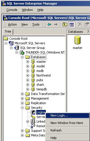 Appedix C Usig SQL with Thuder Creatig a New Logi for the SQL Database Oce you have created the SQL database, you eed to create a logi for the SQL database.