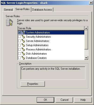 Appedix C Usig SQL with Thuder 3. Click the Server Roles tab.