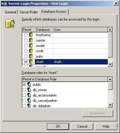 Settig up the SQL Server 5. Click the Database Access tab.