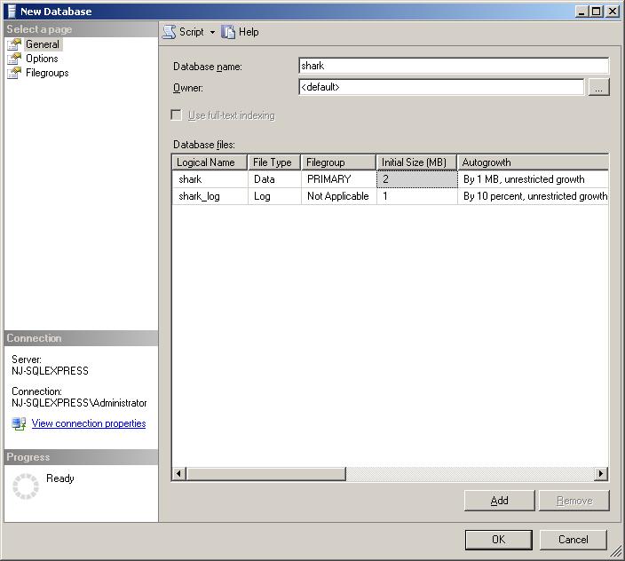 Istallig ad Cofigurig Microsoft SQL Server 2005 Express 5. I the Name text box, type shark, ad click the OK butto.