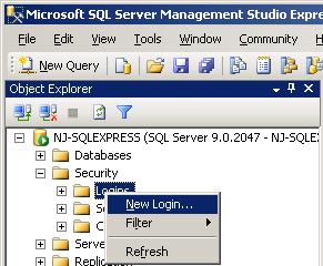 Appedix C Usig SQL with Thuder Creatig a New Logi for the SQL Database (2005 Express) Oce you have created the SQL database, you eed to create a logi for the SQL database.