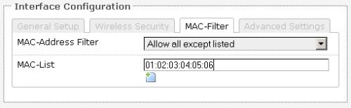 MAC-Filter MAC-address Filter Lets you allow only devices with the listed MAC address to associate with this AP, or lets you block devices with