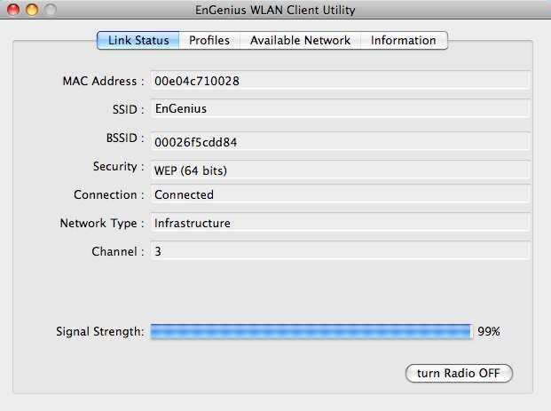 3.2. WLAN Client Utility - Link Status The Link Status tab displays the current status of the wireless radio. following information is included in this tab, as the image depicts below.