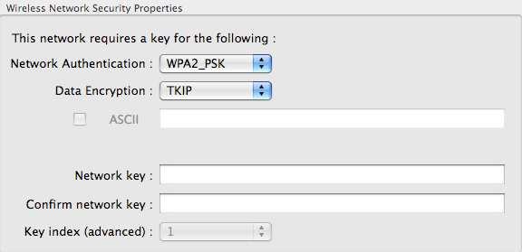 Network Authentication: Select WPA2_PSK from the drop-down list. Data Encryption: Select TKIP or AES from the drop-down list.