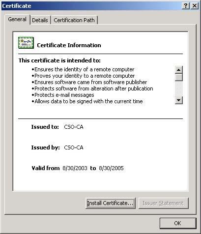 Chapter 11 System 11.4.5.5 Installing the CA s Certificate 1 Double click the CA s trusted certificate to produce a screen similar to the one shown next.