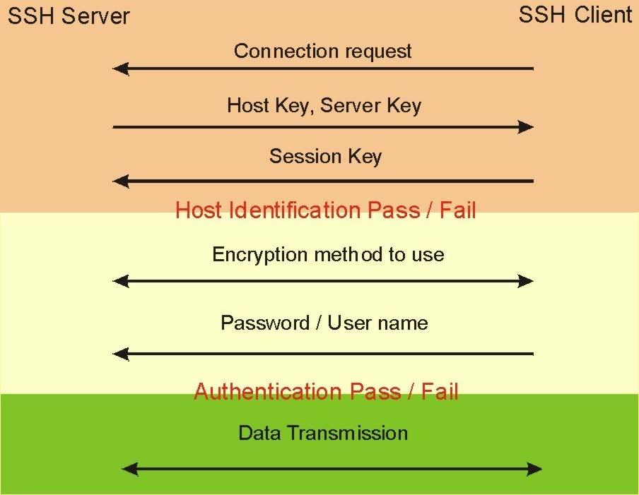 The client encrypts a randomly generated session key with the host key and server key and sends the result back to the server. The client automatically saves any new server public keys.