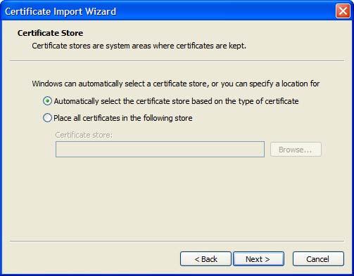Appendix A Importing Certificates 6 If you want Internet Explorer to Automatically select certificate