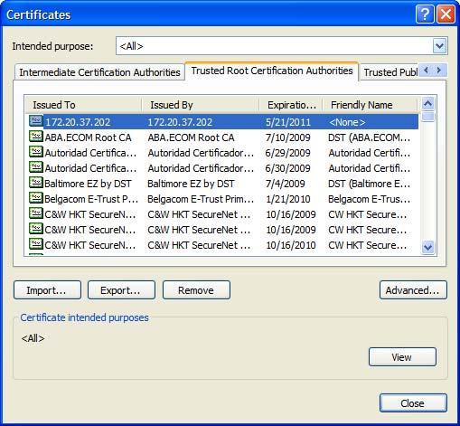 Appendix A Importing Certificates 3 In the Certificates dialog box, click