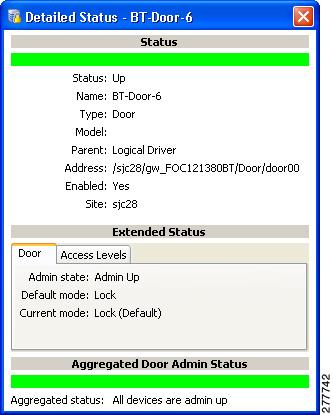 Viewing Device and Door Status Chapter 5 Figure 5-7 Device Status: Detail Menu Step 4 Click the Extended Status tabs to view additional details for the device.