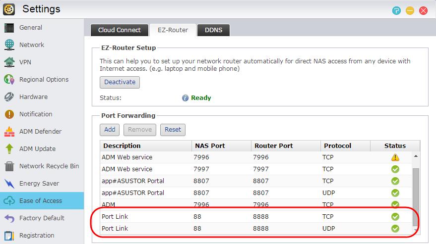 You should now be able to see both of your configured services in the Port Forwarding list. 3.