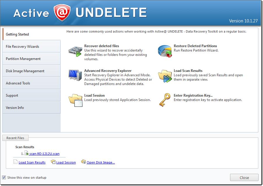 Getting started with Active@ UNDELETE 10 Welcome view Active@ UNDELETE is an advanced data recovery tool designed to recover data lost or deleted data, or even information from formatted hard disks.