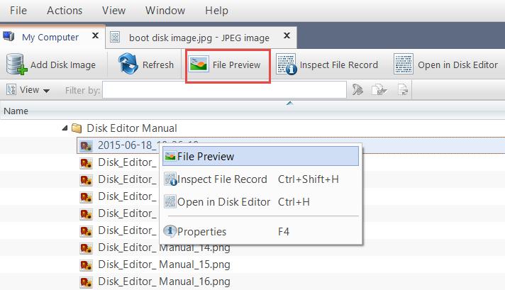 Advanced tools 105 File preview In Active@ Disk Editor provides ability to preview files along with editing of its content and explore volume entry records.