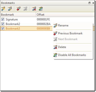 Figure 50: Open bookmarks view Bookmark view All bookmark for currently edited object are listed in Bookmark view.
