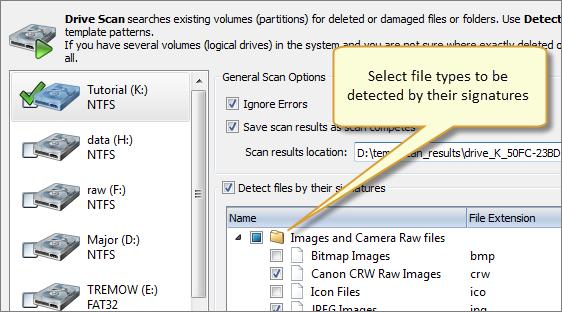 Using Active@ UNDELETE 22 Working with files detected by signatures Files detected by signatures are shown under related disk scan item and combined in groups by signature type (default).