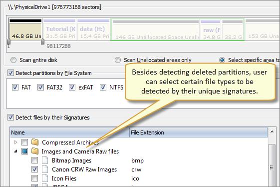 Using Active@ UNDELETE 23 Figure 14: Scan disk dialog - add file signatures Note: See Scan for deleted partitions and files by their signatures on page 18 for more information.