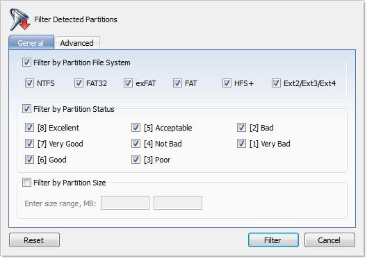 Using Active@ UNDELETE 40 Filter by Partition File System Select the file system that will remain in the filtered partition list.