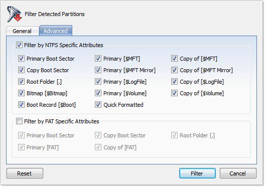 Filter by Size To restrict the size of a partition to display, click the Filter by Partition Size check box and enter the lowest and highest partition size in MB.