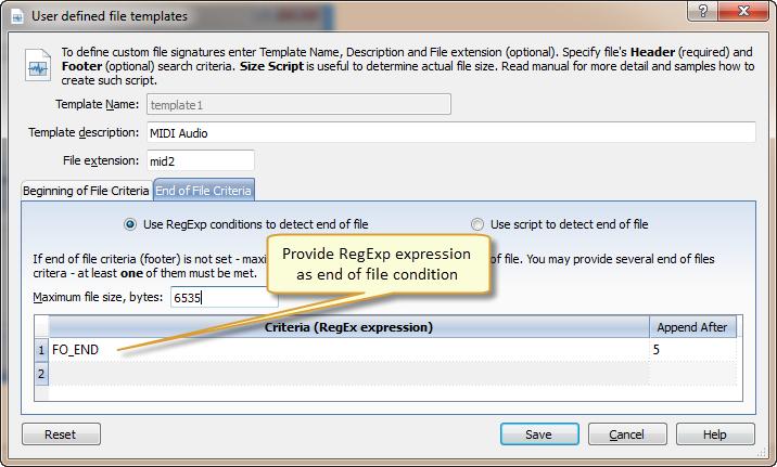 Using Active@ UNDELETE 45 Template description Brief template description (optional) File extension File extension for this template (optional) Beginning of File Criteria List of RegEx criteria,