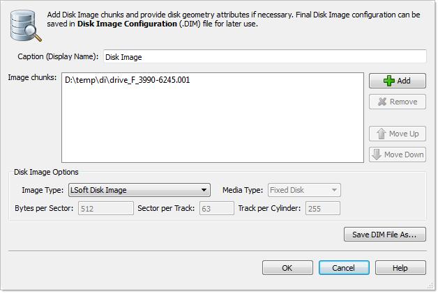 Caption Enter any label to distinguish newly opened disk image among other devices and disks. Disk Image Chunks A Disk Image consists of one or many files, which contains actual image data.