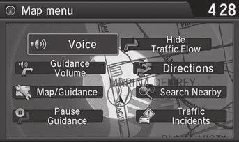1 Map Menu If you scroll the map while en route, press the NAV (or BACK) button to return to the current position map screen, then press u.