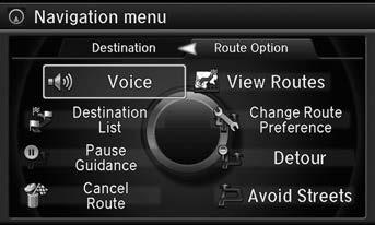 Changing Your Route Navigation H MENU button (when en route) This section describes how to alter your route, add an interim waypoint (pit stop), choose a different destination, cancel your current