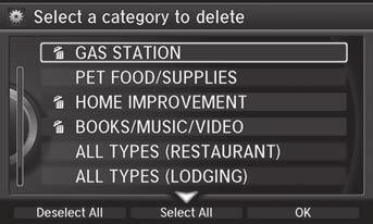 Personal Information Category History Category History System Setup H SETTINGS button Navi Settings Personal Info Category History The navigation system maintains a list of your recently used place