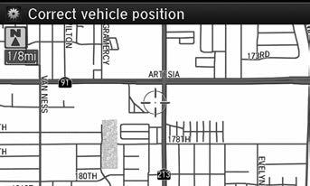 Map Correct Vehicle Position Correct Vehicle Position H SETTINGS button Navi Settings Map Correct Vehicle Position Manually adjust the current position of the vehicle as displayed on the map screen