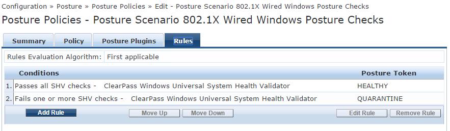 the health scan. In this example, the default settings are used. Any single failure of the health scan will produce a Quarantine token.