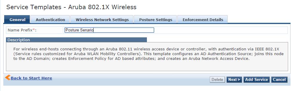 Aruba 802.1X wireless General Tab 3.
