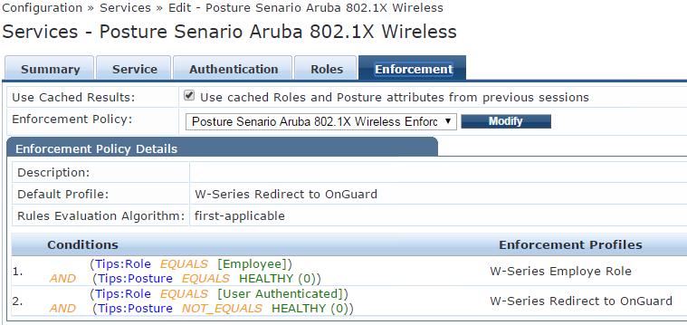 1X Wireless Posture Checks. 14. Select the Service tab. For this example, keep all the default settings. 15. Select the Roles tab. For this example, no Roles are needed for this Health Check Service.