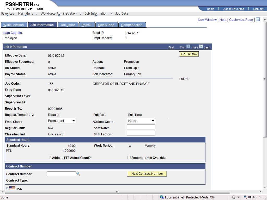 14. Click the Payroll tab. 15. In this example the Pay Group and Holiday Schedule do not change.