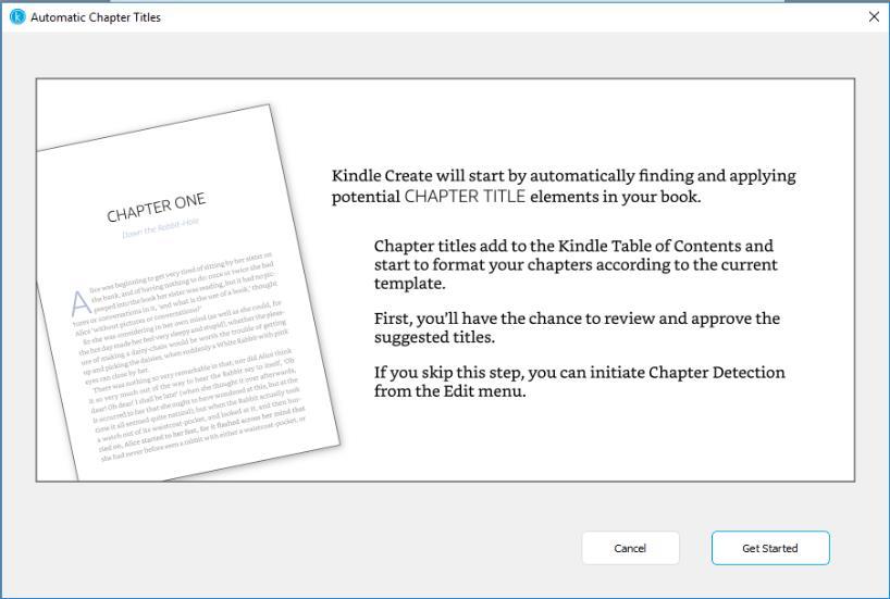 The Suggested Chapter Titles dialog box displays a list of possible chapter titles (see Figure 14). Uncheck any items that are not chapter headings and then click Accept Selected.