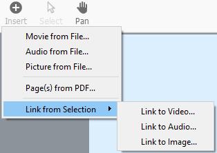Figure 31: Insert button and menu 3. A dialog box appears asking you to select the file that you want to add. Navigate to the folder where your file is saved and click Open.