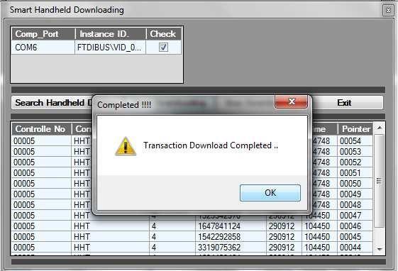 Select comport & click on Start Downloading button it will download the transaction from Handheld device as follows; After