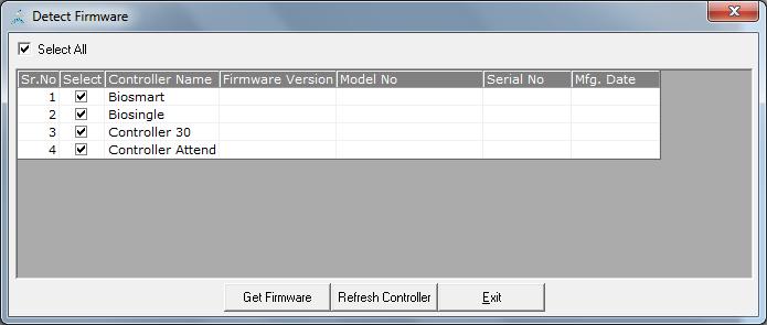 28.Detect Firmware: This form shows the firmware of the controllers installed.