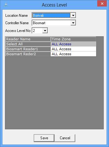 Select the location and the controller for which the access level number is to be defined.