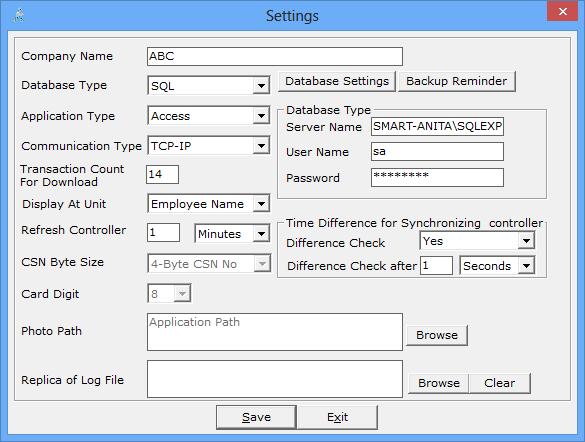 Setting Database Type: Select database Type as Access or SQL.