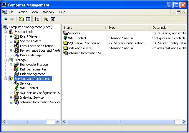 Appendix C Changing the Windows Service Account 2. Select Services and Applications > Services.