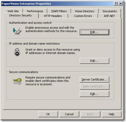 Appendix F Configuring Microsoft IIS 6.0 and 7.0 13. Select the Directory Security tab.