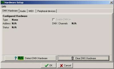 Hardware configuration and setup 23 The hardware setup dialog The dialog locates different types of hardware and associated settings on different tabs: DMX Hardware - configure and setup DMX