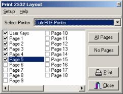 External control 231 18.2.4 Printing the 2532 configuration To print out the current user key functions and page layouts select Options -> Print Layout.