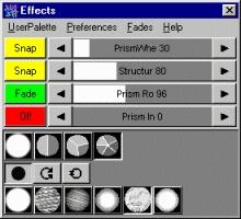 Each of the effects controls may use an associated palette 259.
