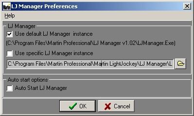 Configuring LightJockey to startup LJ Manager LJ manager preferences dialog Although LJ Manager can be started as a separate application, it may be more practical to have it launched automatically by