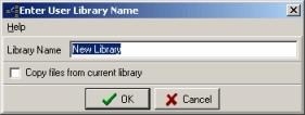 The User Library dialog is accessed from the main system menu (System -> User libraries..). The user library dialog The leftmost column of the list shows the (user-selectable) name of the library.