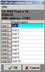 Controlling and programming fixtures 91 RGB pack configuration dialog The captions of each of the individual fixture panels may be customized for better identification.