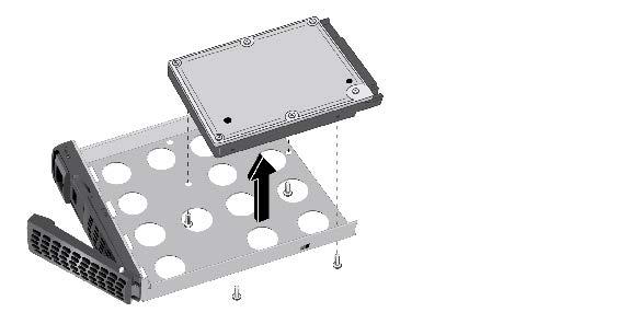 a. Remove the screws and the old 2.5-inch HDD or SSD. b. Place the new 2.5-inch HDD or SSD in the disk tray. c.