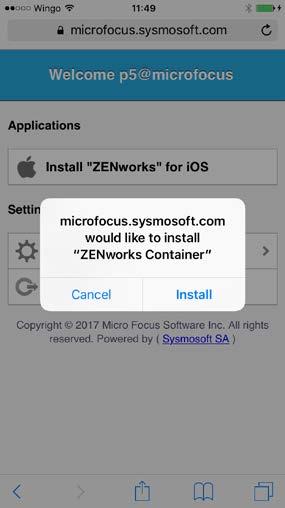 3. Press Download ZENworks for ios. You will be asked to confirm that you want to download the app.