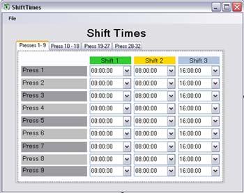 V. Shift Times Shift times can be viewed by selecting VIEW >> SHIFT TIMES from the main menu strip.