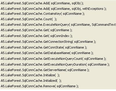 Implementing QuickScript.NET 151 ObjectCacheExt.DLL Overview This section describes the ObjectCacheExt.dll Classes, focusing on the SqlConnCache class functions.