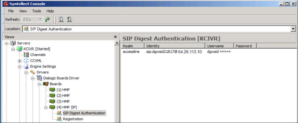 3) Click on the SIP Digest Authentication and set the following values: a. Realm: accessline b.